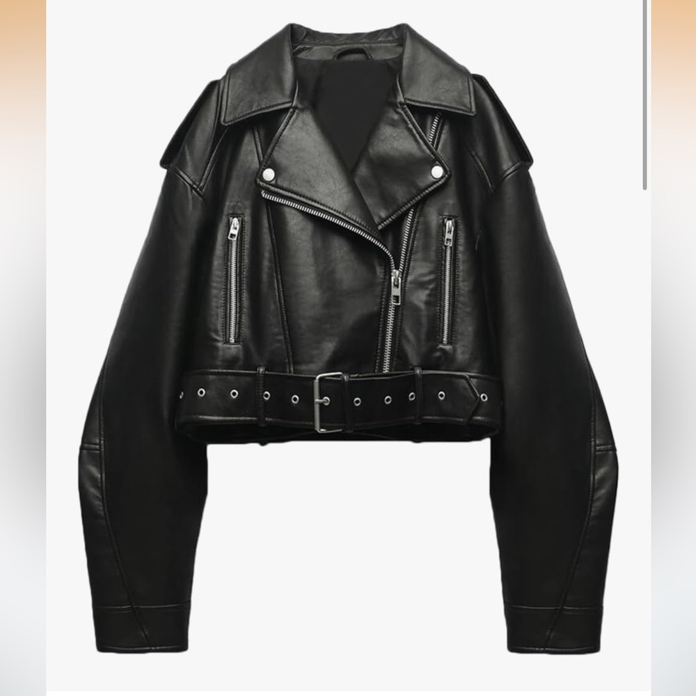 Women's Black Faux Leather Cropped Jacket